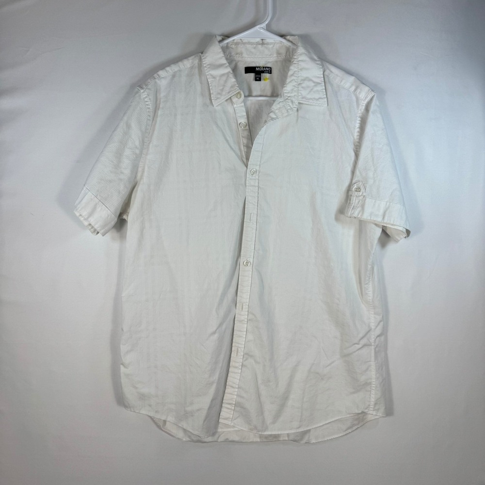 Murano Mens Slim Fit White Short Sleeve Button Down Shirt Cotton XL RN 58909